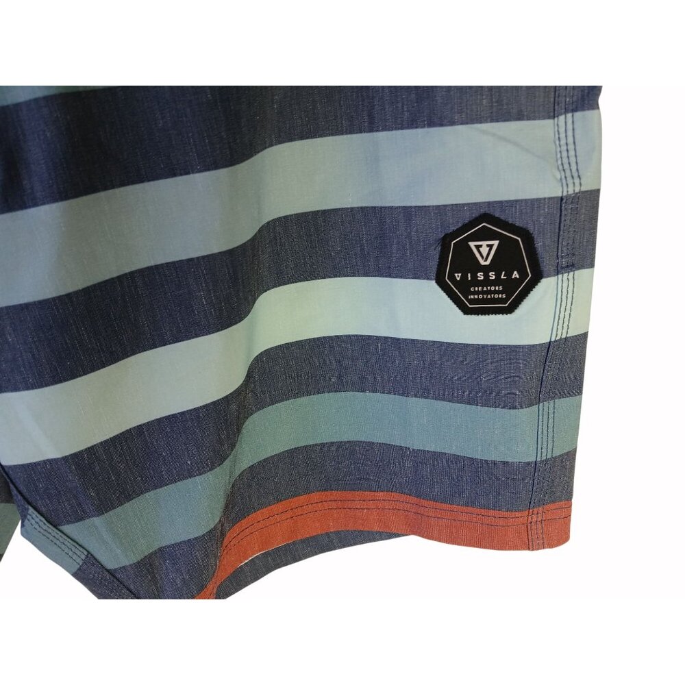 Vissla Mens Upcycled Boardshorts Size 32 Parallels Stripes Poly Hemp Swim Shorts - Picture 3 of 14